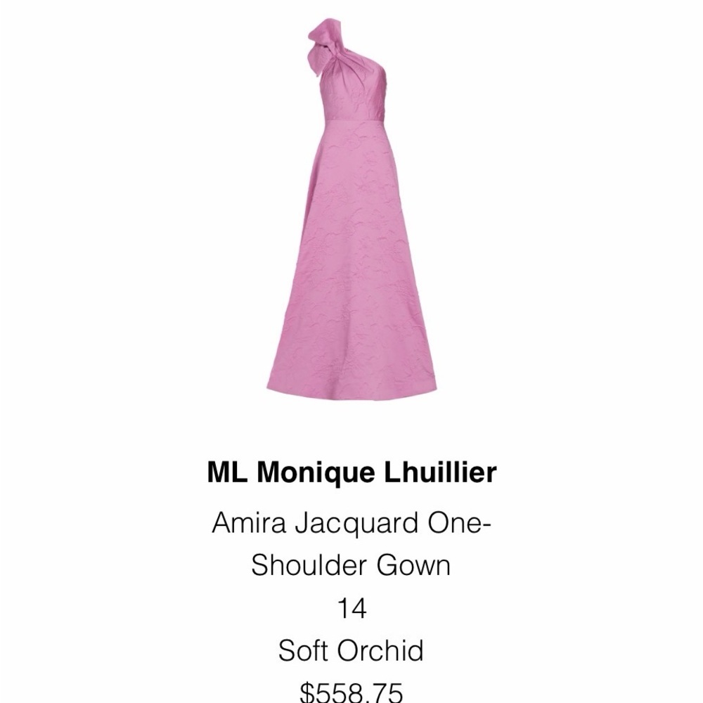 Monique Lhuillier Soft Orchid One-Shoulder Gown NWT